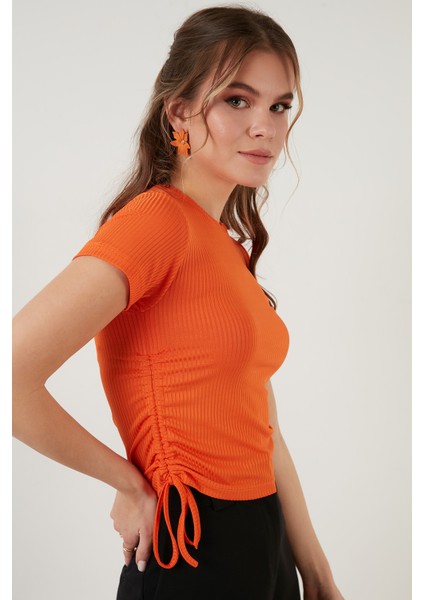 Yanlardan Büzgülü Kısa Kollu Crop Bluz Bayan Bluz 5864010 indirimleri