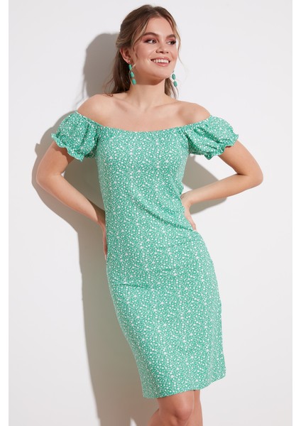 Çiçekli Carmen Yaka Mini Elbise Bayan Elbise 5863700