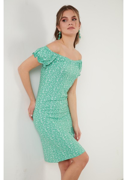 Çiçekli Carmen Yaka Mini Elbise Bayan Elbise 5863700 indirimleri