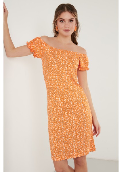 Çiçekli Carmen Yaka Mini Elbise Bayan Elbise 5863700 indirimleri