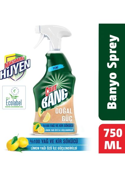 Cillit Bang Doğal Güç Banyo Temizleyici Kir ve Kireç Sökücü Limonlu Sprey 750 ml