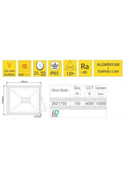 Rainas 150W Smd 6000K LED Projektör 3021750