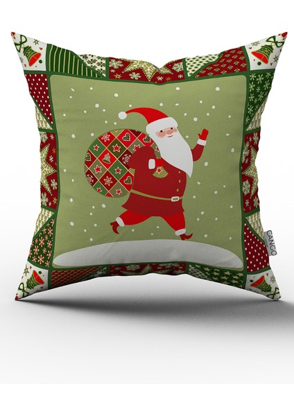 Kırmızı Yeşil Yılbaşı Temalı Dijital Baskılı Kırlent Kılıfı CGH802