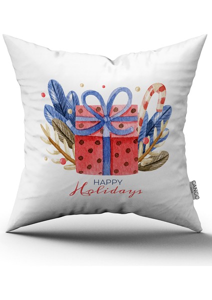 Kırmızı Mavi Yılbaşı Temalı Dijital Baskılı Kırlent Kılıfı CGH897