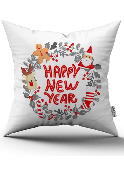 Kırmızı Gri Yılbaşı Temalı Dijital Baskılı Kırlent Kılıfı CGH917