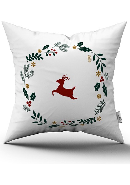 Yeşil Kırmızı Yılbaşı Temalı Dijital Baskılı Kırlent Kılıfı CGH908