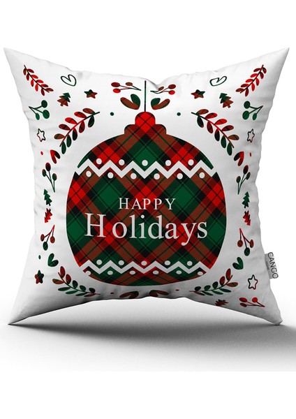 Kırmızı Yeşil Ekose Desenli Yılbaşı Temalı Dijital Baskılı Kırlent Kılıfı CGH911