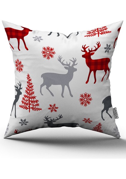 Kırmızı Gri Yılbaşı Temalı Dijital Baskılı Kırlent Kılıfı CGH797