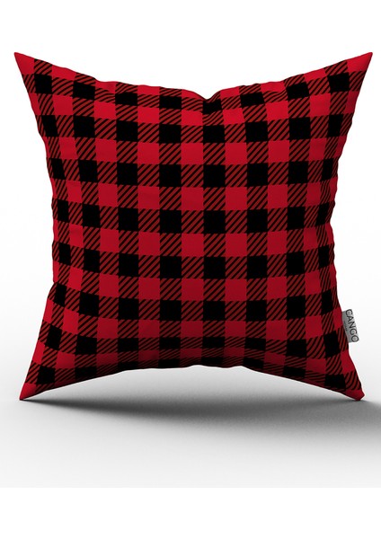 Kırmızı Siyah Yılbaşı Temalı Ekose Desenli Dijital Baskılı Kırlent Kılıfı CGH800