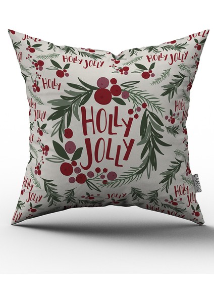 Kırmızı Yeşil Yılbaşı Temalı Dijital Baskılı Kırlent Kılıfı CGH794