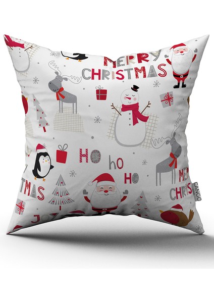 Kırmızı Gri Yılbaşı Temalı Dijital Baskılı Kırlent Kılıfı CGH798