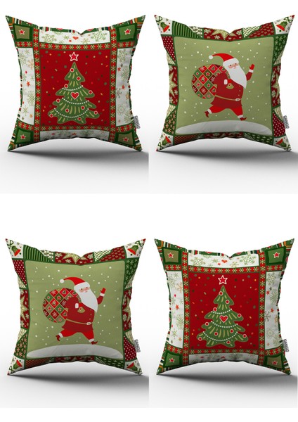 Kırmızı Yeşil Yılbaşı Temalı 4'lü Kırlent Kılıfı Seti 4KMBS142