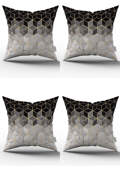 Siyah Altın Mozaik Desenli Dijital Baskılı Kırlent Yastık Kılıfı Seti 4KMBS176