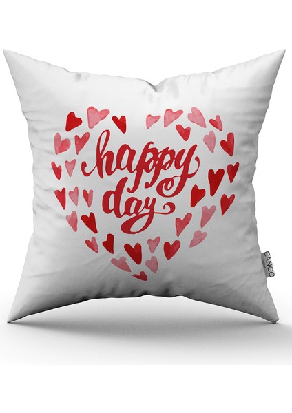 Kırmızı Beyaz Modern Sevgililer Günü Temalı Dijital Baskılı Kırlent Kılıfı CGH953