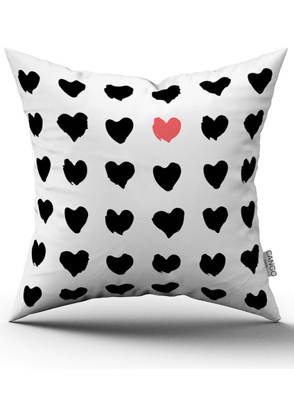 Beyaz Pembe Modern Sevgililer Günü Temalı Dijital Baskılı Kırlent Kılıfı CGH944