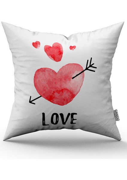 Beyaz Kırmızı Modern Sevgililer Günü Temalı Dijital Baskılı Kırlent Kılıfı CGH981
