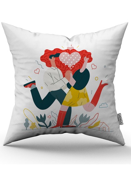 Kırmızı Beyaz Modern Sevgililer Günü Temalı Dijital Baskılı Kırlent Kılıfı CGH999