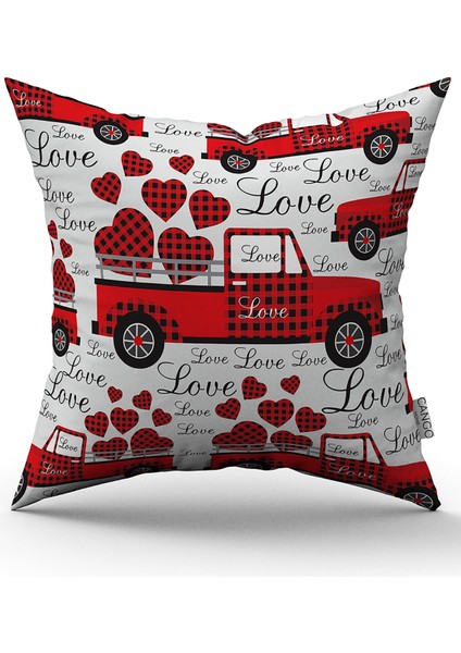 Kırmızı Beyaz Ekose Sevgililer Günü Temalı Dijital Baskılı Kırlent Kılıfı CGH1018