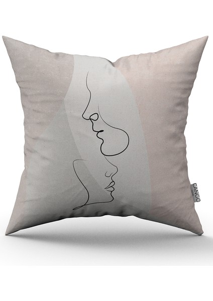 Krem Modern Sevgili Figür Desenli Dijital Baskılı Kırlent Kılıfı CGH1026