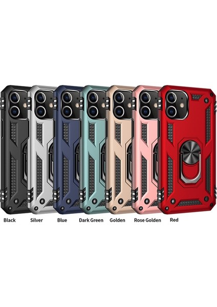 iPhone 12 Için Halkalı Standlı Pc + Tpu Hibrit Telefon Kılıfı Siyah (Yurt Dışından)