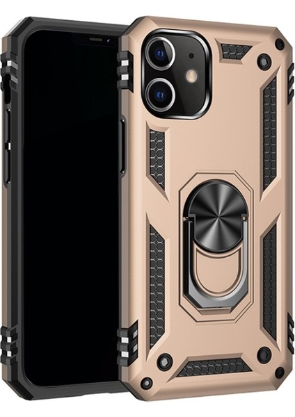 iPhone 12 Için Halkalı Standlı Pc + Tpu Hibrit Telefon Kılıfı Altın (Yurt Dışından)