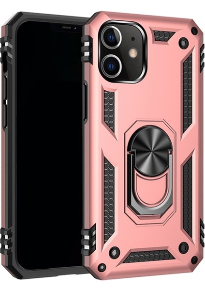 iPhone 12 Için Halkalı Standlı Pc + Tpu Hibrit Telefon Kılıfı Gül Altın (Yurt Dışından)