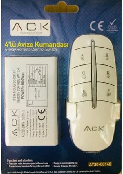 AY30-00140 220V Dörtlü Avize Kumandası fiyatları