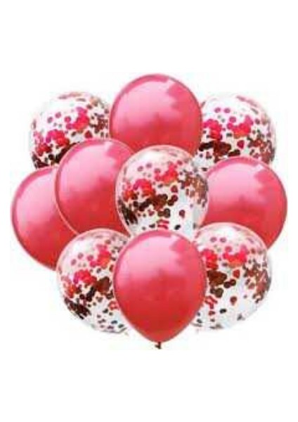 Konfetili Kırmızı Balon Demeti 10 Adet