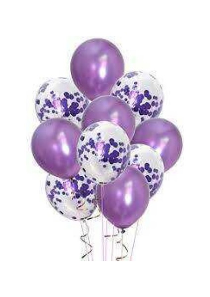 Konfetili Lila Balon Demeti 10 Adet