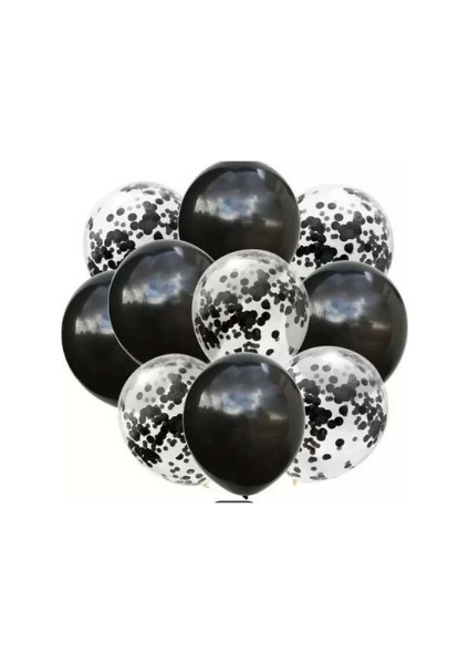 Konfetili Siyah Latex Balon Demeti