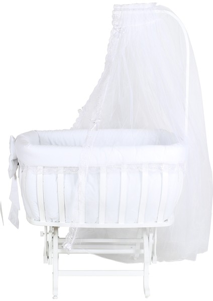 Beşik, Fiyonklu Mdf Sallanan Beşik + Uyku Seti + Cibinlik - Beyaz fiyatları