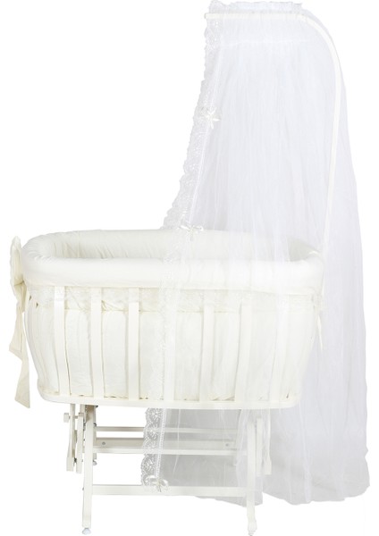 Beşik, Fiyonklu Mdf Sallanan Beşik + Uyku Seti + Cibinlik - Krem fiyatları