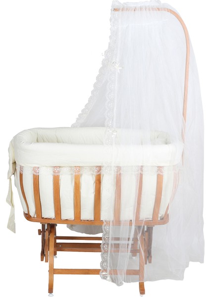 Beşik, Fiyonklu Mdf Sallanan Beşik + Uyku Seti + Cibinlik - Açık Ceviz fiyatları