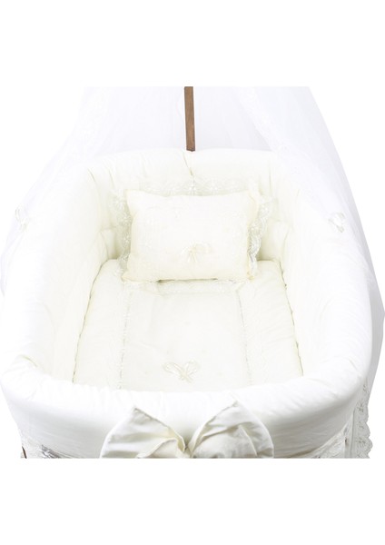 Beşik, Fiyonklu Mdf Sallanan Beşik + Uyku Seti + Cibinlik - Koyu Ceviz modelleri