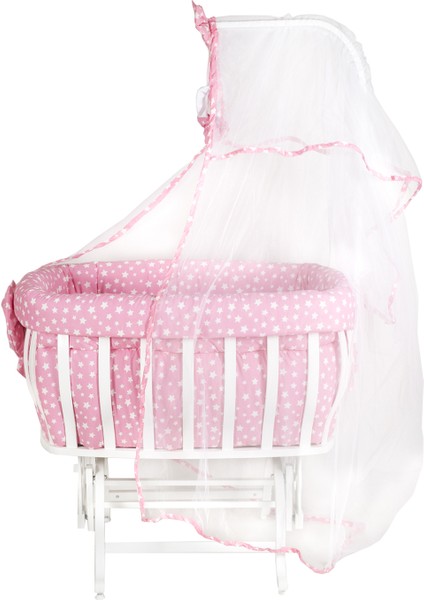 Beşik, Fiyonklu, Yıldızlı Mdf Sallanan Beşik + Uyku Seti + Cibinlik - Pembe fiyatları