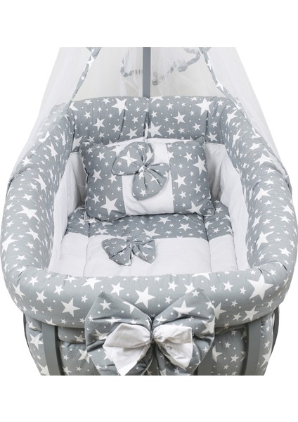 Beşik, Fiyonklu, Özel, G1 Mdf Sallanan Beşik + Uyku Seti + Cibinlik - Gri modelleri