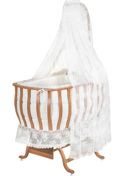 Doğal Ağaç Beşik, Lüx Sallanan Beşik + Uyku Seti + Cibinlik - Açık Ceviz