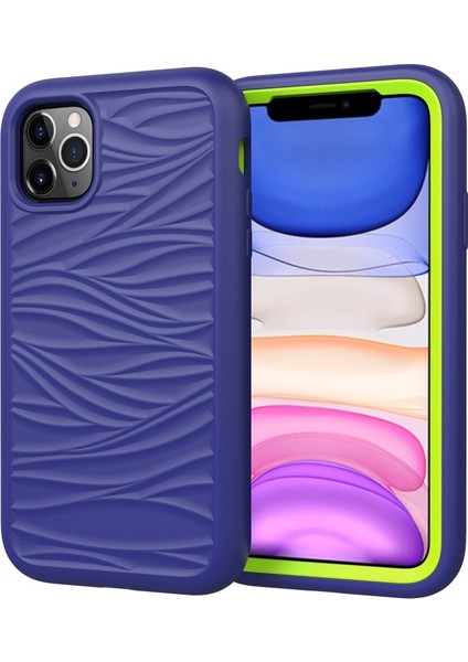 Apple iPhone 11 Pro Max Için 2'si 1 Arada Pc + Silikon Dalga Dokulu Ayrılabilir Telefon Kılıfı - Lacivert/sarı (Yurt Dışından)