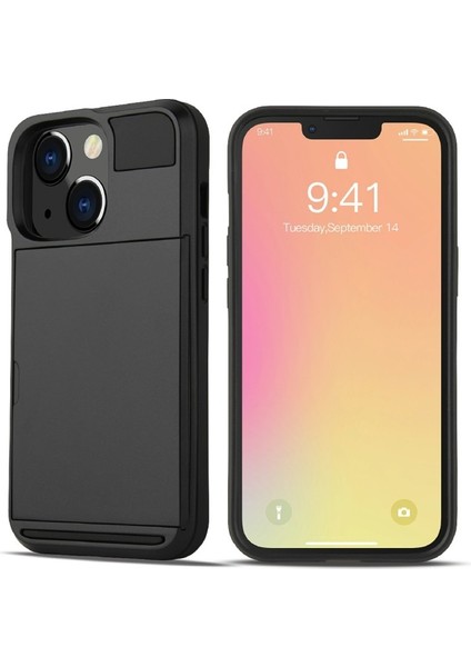 Apple iPhone 13 Pro Için Çizilmez Kart Tutuculu Tpu + Pc Telefon Kılıfı - Siyah (Yurt Dışından)