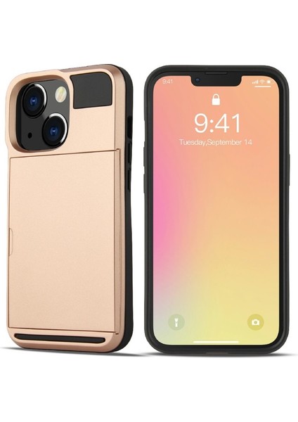 Apple iPhone 13 Pro Için Çizilmez Kart Tutuculu Tpu + Pc Telefon Kılıfı - Gül Altın (Yurt Dışından)