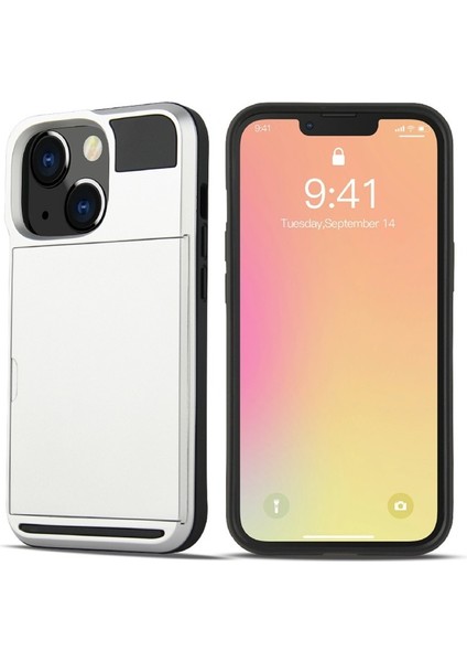 Apple iPhone 13 Pro Için Çizilmez Kart Tutuculu Tpu + Pc Telefon Kılıfı - Gümüş (Yurt Dışından)