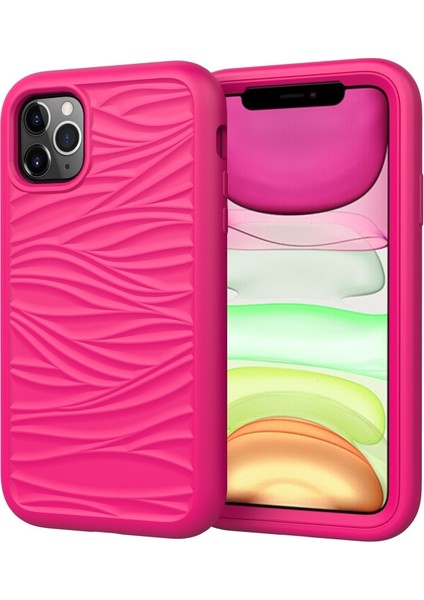 Apple iPhone 11 Pro Max Için 2'si 1 Arada Pc + Silikon Dalga Dokulu Ayrılabilir Telefon Kılıfı - Pembe (Yurt Dışından)