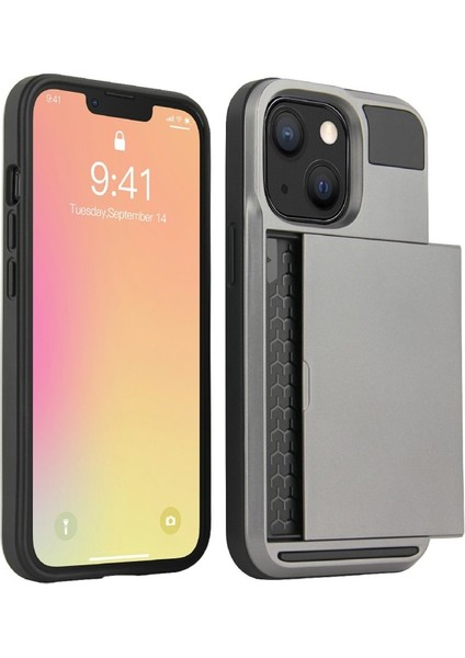 Apple iPhone 13 Pro Için Çizilmez Kart Tutuculu Tpu + Pc Telefon Kılıfı - Gri (Yurt Dışından)