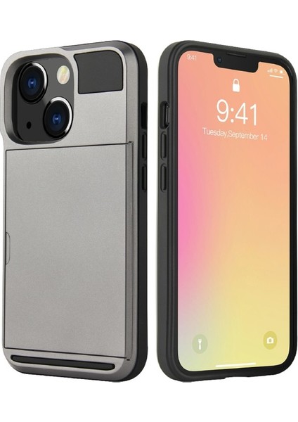 Apple iPhone 13 Pro Için Çizilmez Kart Tutuculu Tpu + Pc Telefon Kılıfı - Gri (Yurt Dışından)