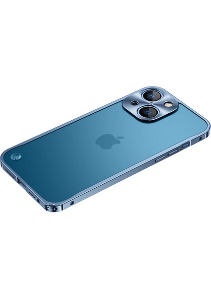 Apple iPhone 13 Mini Için Temperli Cam + Metal Hibrit Telefon Kılıfı - Mavi (Yurt Dışından)