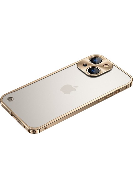 Apple iPhone 13 Mini Için Temperli Cam + Metal Hibrit Telefon Kılıfı - Altın (Yurt Dışından)