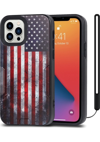 Apple iPhone 13 Pro Için Kayışlı Çizilmez Desenli Tpu + Pc Telefon Kılıfı - Amerikan Bayrağı (Yurt Dışından)