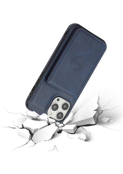 Apple iPhone 13 Pro Için Kart Bölmeli Dahili Manyetik Metal Levhalı Pu Deri Pc + Tpu Hibrit Kılıf - Mavi (Yurt Dışından) fiyatları