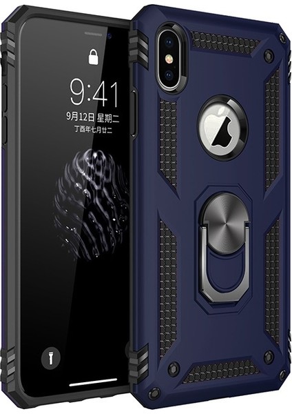 Apple iPhone Xs Max Için Standlı Pc + Tpu Hibrit Telefon Kılıfı - Mavi (Yurt Dışından)