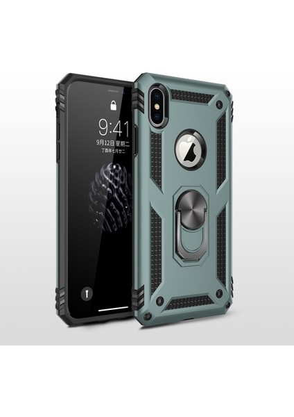 Apple iPhone Xs Max Için Standlı Pc + Tpu Hibrit Telefon Kılıfı - Koyu Yeşil (Yurt Dışından)